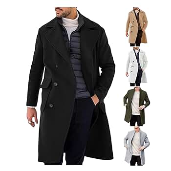 Dgoopd Trench Coat Men Long Double Breasted Coat Notch Lapel